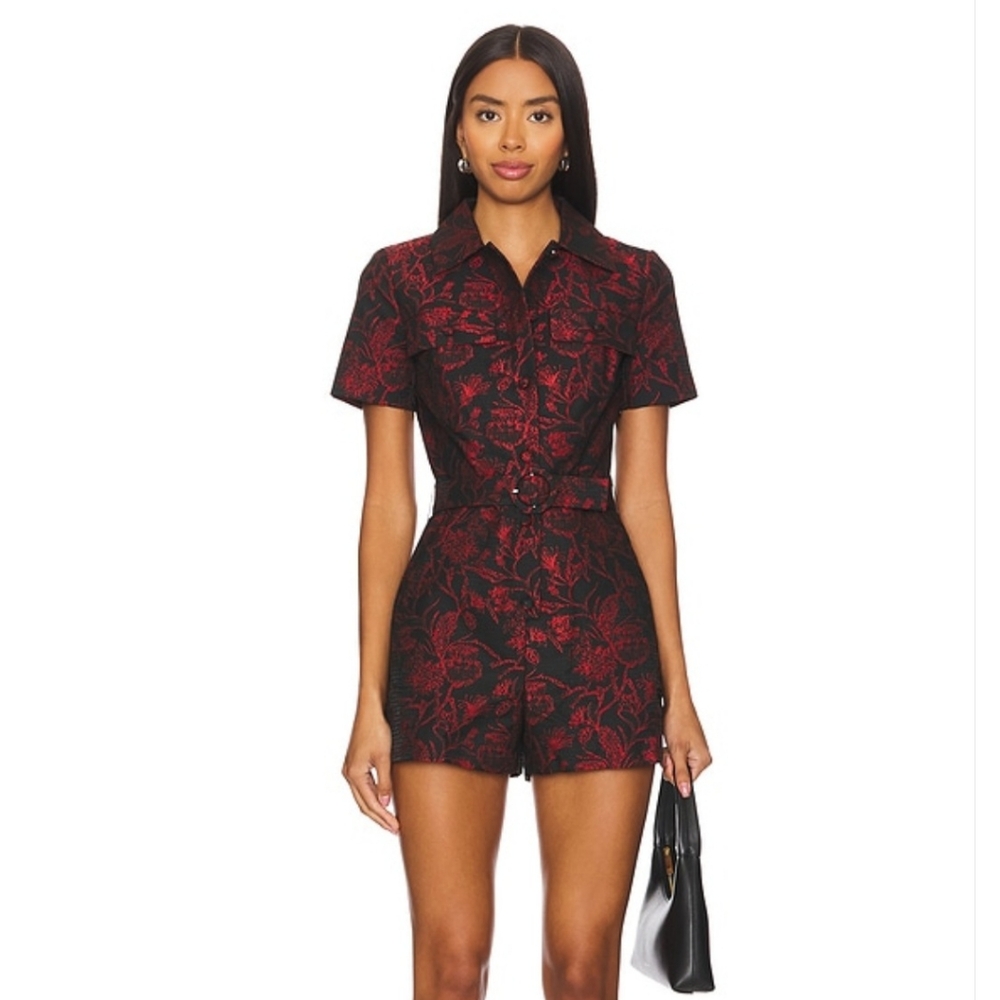 Amanda Uprichard - Revolve - NEW Black & Red Jacquard Romper Sz Large -Ret$260! - Picture 2 of 16